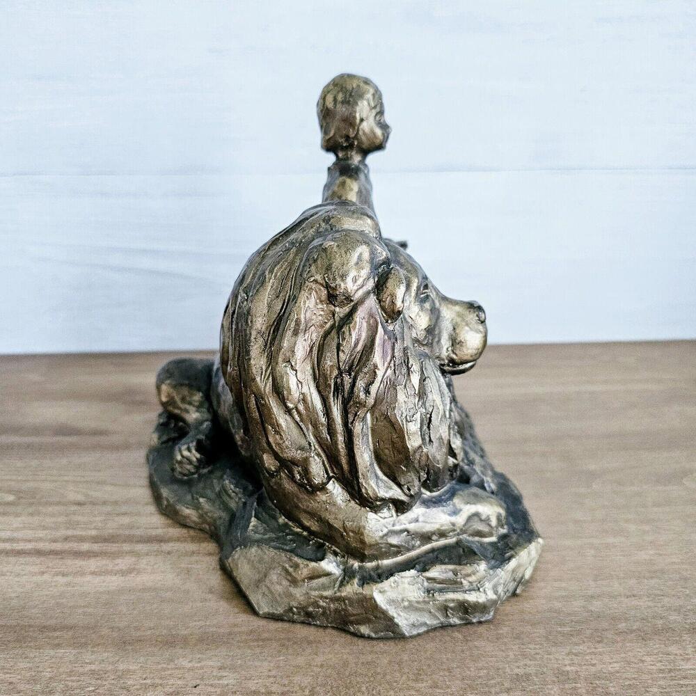 Lamb of God Peace Bronze Colored Heavy Statue Figurine Lion Shepherd Boy - Picture 8 of 9